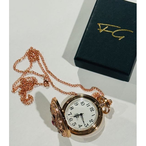 1044 - Rose Gold Coloured Jewelled Pocket Watch