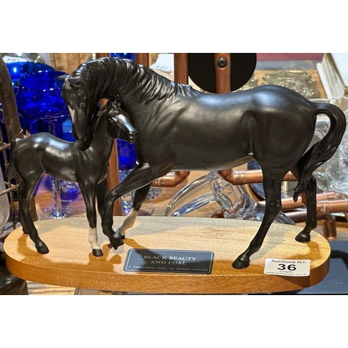 36 - Beswick Connoisseur Black Beauty & Foal on Plinth