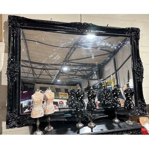 342 - A 7'x5' Large Ornate Black Framed Mirror + Large Ornate Black Console Table on 4 Lions Head & Paw Fe... 