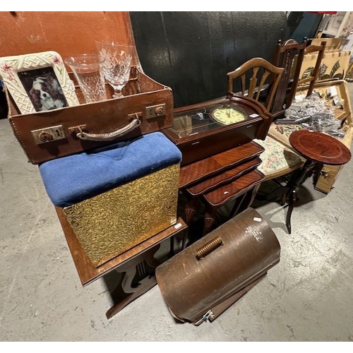 356 - Large Lot Of Collectibles & Vintage Furniture Incl Singer Sewing Machine, Chairs , Crystal Etc