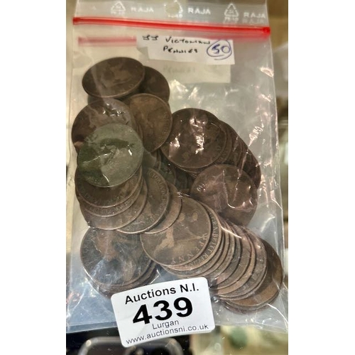 439 - Bag of 50 Victorian Pennies