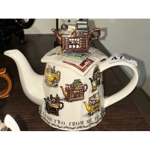 476 - Collectable Teapots Incl Cardew + 2x Brooches