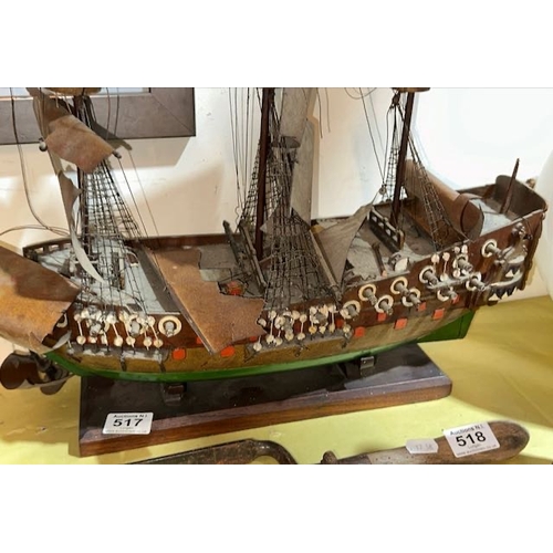 517 - Large Model Frigate Ship on Plinth - 30 Cannon