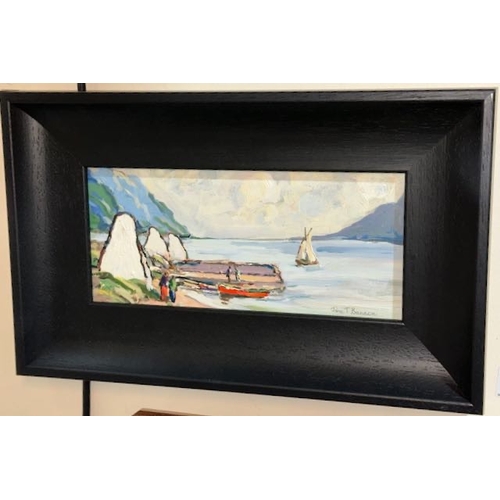 528 - John T Bannon - Oil of Rostrevor Pier - Framed 15x9