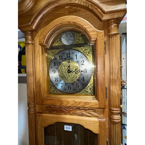 533 - Pine Cased Tempus Fugit Grandfather Clock with Chime