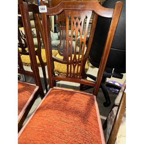 560 - Pair Of Inlaid Edwardian Reupholstered Chairs