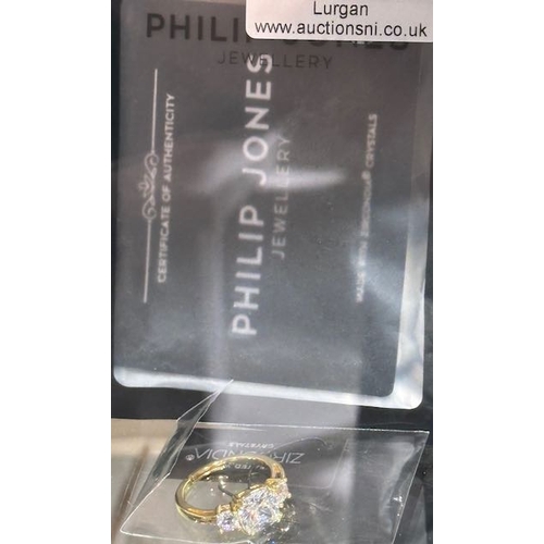 789 - Philip Jones Gold Plated 3 Stone Ring With Zirconia Crystals