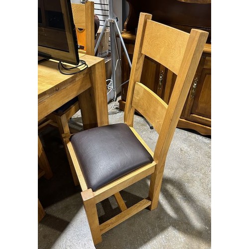 264A - Solid Light Oak Dining Table With 8 Solid Wood & Brown Leather Chairs