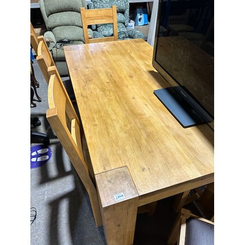 264A - Solid Light Oak Dining Table With 8 Solid Wood & Brown Leather Chairs