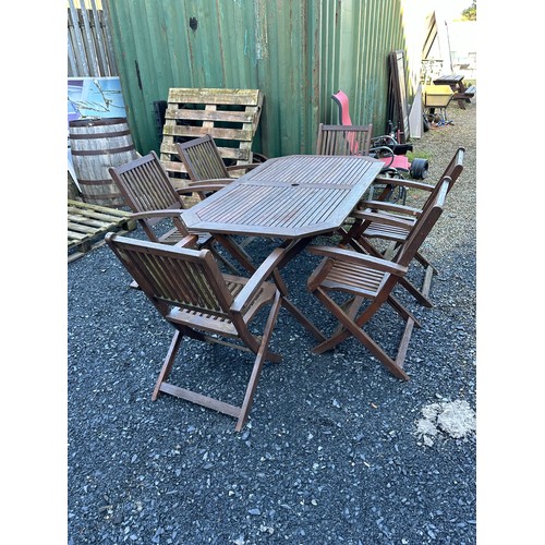 256A - Hardwood Garden Table With 6 Hardwood Foldable Armchairs