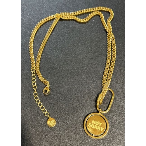 1147 - Hoops N Chains Twist Coin Sorry, Not Sorry Pendant Necklace