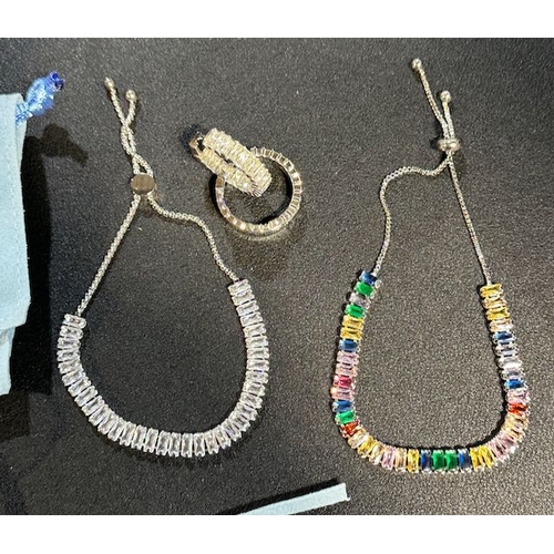 1157 - Diamonique Adjustable CZ Bracelet With Matching Hoop Earrings Plus Another