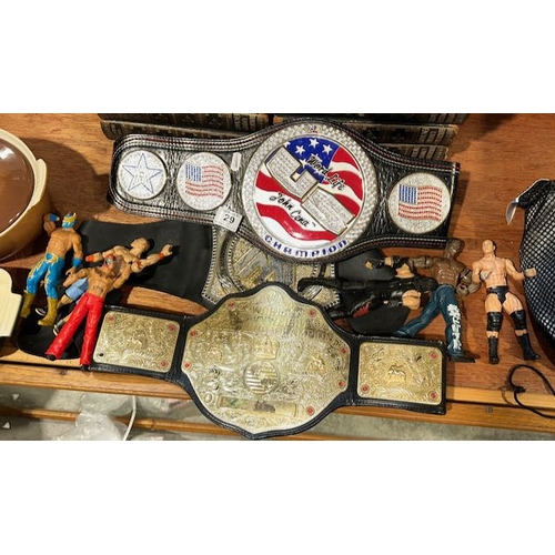 29 - Wrestling Belt x 3 + 6 Wrestlers