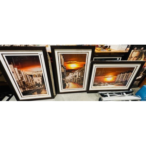 84 - 3 x Large Framed Sunset Scenes  Incl Galway Bay- Appx 3'4 x 2'4 Each