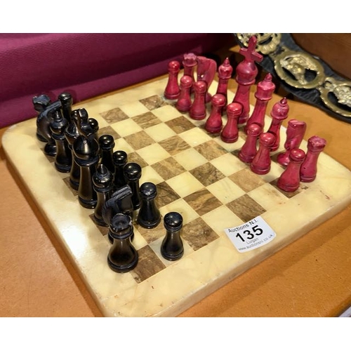 135 - Chess Set on Marble Styled Board