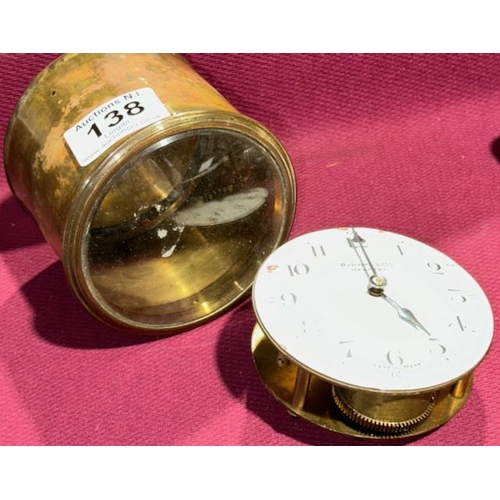 138 - Riddel's Ltd Belfast Faced French Clock Face in Glass Front Brass Case