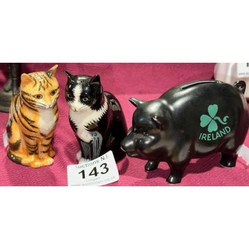 143 - Quail Cat Cruet Set + Vintage Ceramic Black Pig Moneybox