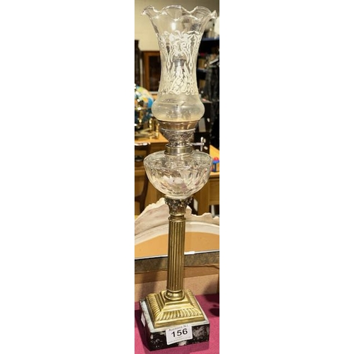 156 - Ornate Brass Column Oil Lamp