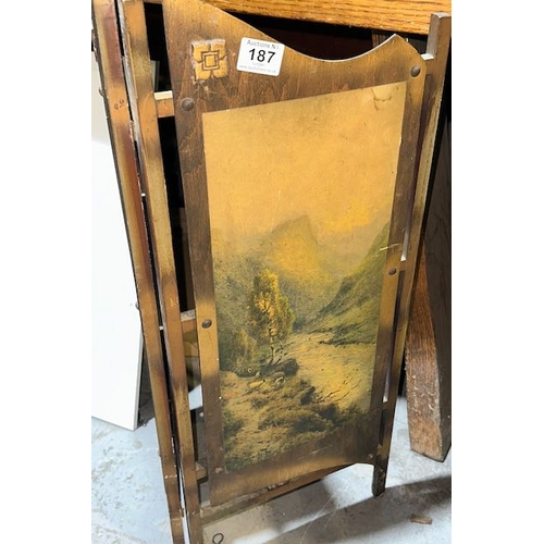 187 - Antique Wooden Screen with Vintage Prints (1 Hinge Needs Attn)