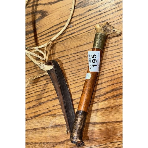 195 - Vintage Leather Whip with Bone Handle