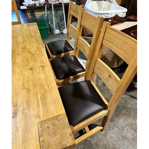 228 - Solid Light Oak Dining Table With 8 Solid Wood & Brown Leather Chairs