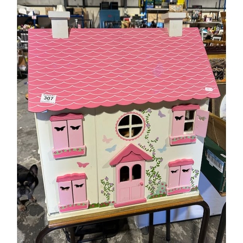 307 - Large Wooden Play House With Large Bag Of Accessories