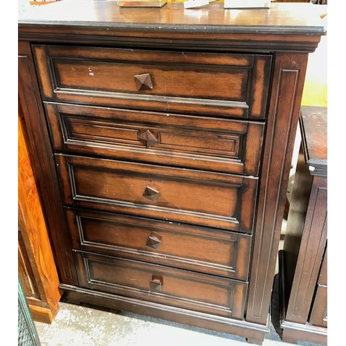 318 - Darkwood 5 Drawer Chest of Drawers With Matching Sideboard