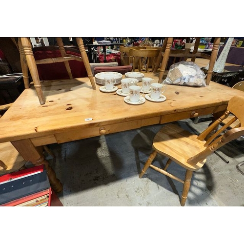 327 - Country Kitchen Pine Dining Table With 5 Chairs Incl 2 Carvers - 2 Chairs Need Attention