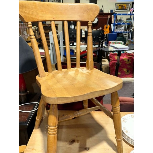 327 - Country Kitchen Pine Dining Table With 5 Chairs Incl 2 Carvers - 2 Chairs Need Attention