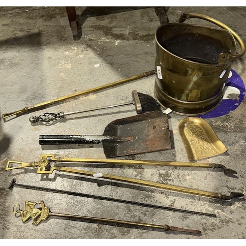 383 - Brass Coal Scuttle With Selection of Brass Implements & Others