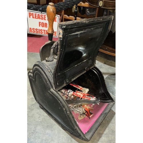 388 - Vintage Coal Scuttle with Shovel & Contents