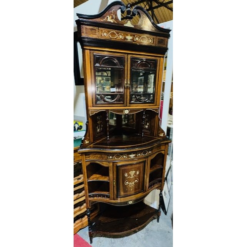 389 - Beautiful Antique Rosewood Inlaid Corner Cabinet