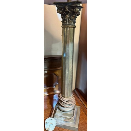 407 - Pair of Tall Heavy Vintage Brass Column Table Lamps