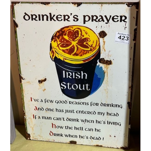 423 - Enamelled Drinkers Prayer Irish Stout Sign