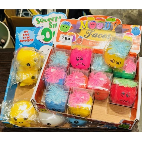 794 - Box Of Approx 11 Moody Faces + Box Of Approx 11 Squishy Octopus