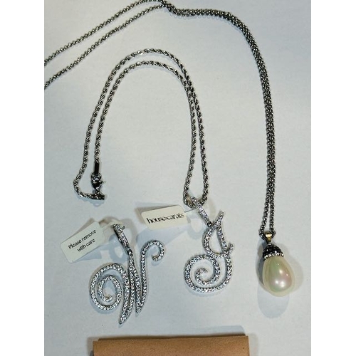 1142 - House Of Carats Necklace With 2 x Inital Pendants + Dress Pearl Style Necklace