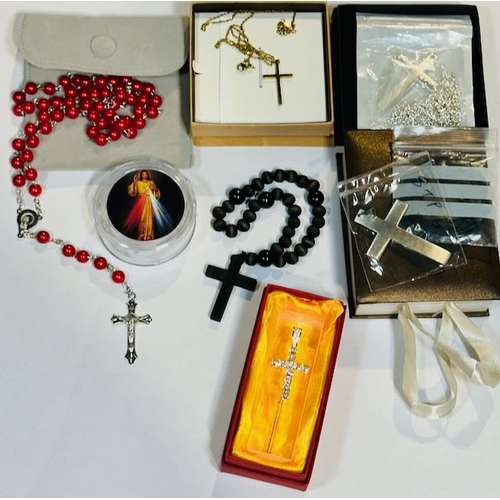 1148 - 3 x Cross Pendant Necklaces + Rosary + Bracelet + Pendant