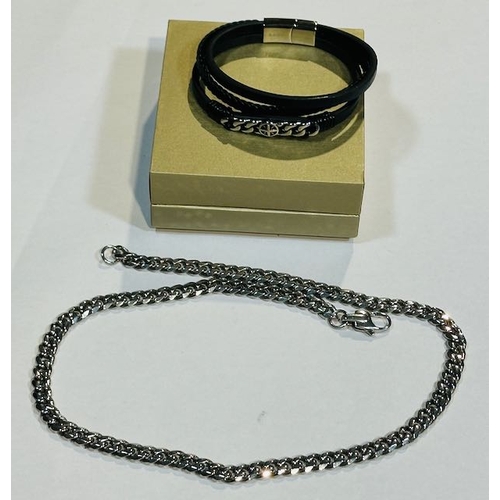 1168 - Gents Stranded Bracelet + Stainless Steel Curb Chain