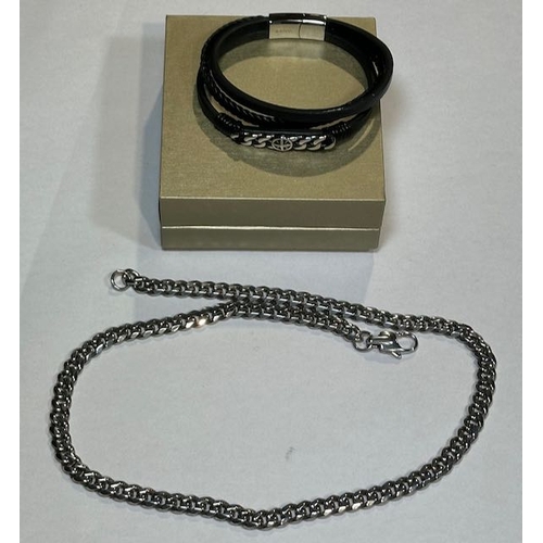 1168 - Gents Stranded Bracelet + Stainless Steel Curb Chain