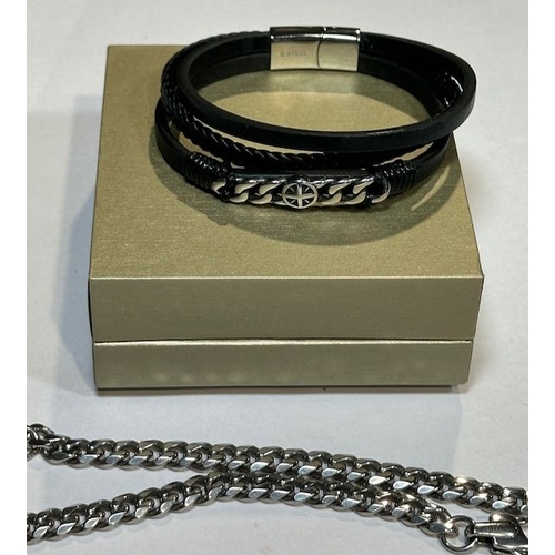 1168 - Gents Stranded Bracelet + Stainless Steel Curb Chain