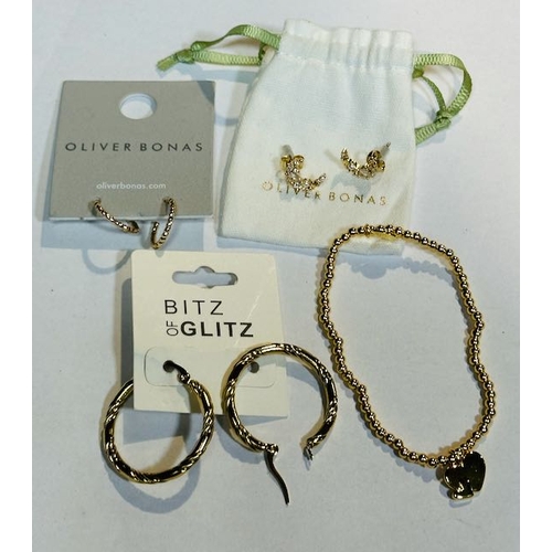 1185 - 2x Pairs of Oliver Bonas Earrings, Bitz of Glitz Earrings + Joma Jewellery Bracelet