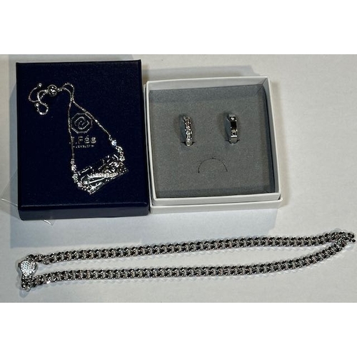 1197 - J Fee Adjustable Infinity Knot Bracelet, Heart Pendant Curb Necklace + Pair of Statement Hoops