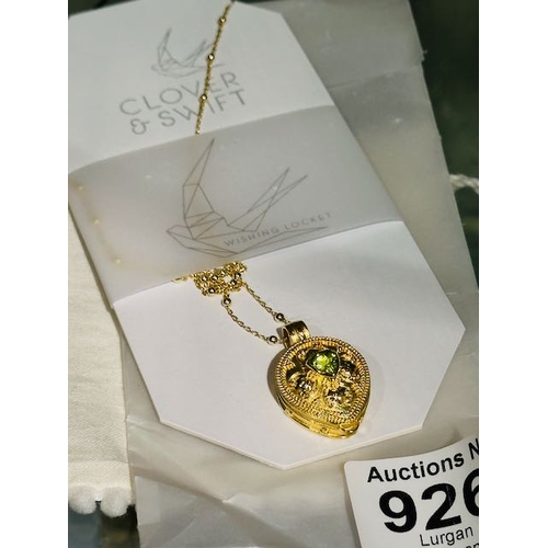 926 - Clover & Swift Silver Gold Plated Wishing Locket Necklace