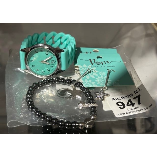 947 - Pom Necklace & Earrings + Watch + Tayroc Bracelet