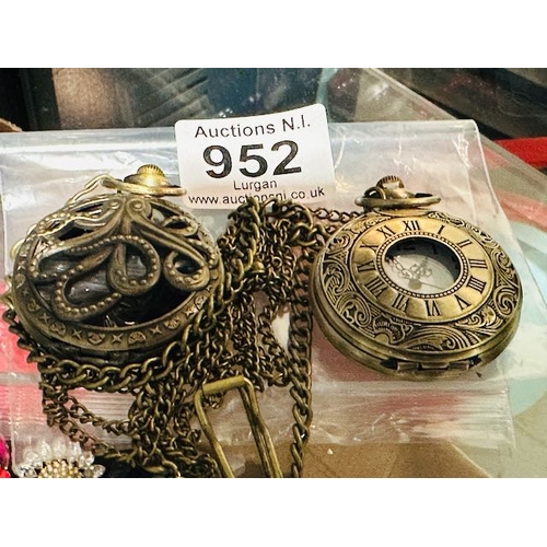 952 - Ornate Pocket Watch on Chain + Decorative Pocket Watch Dice