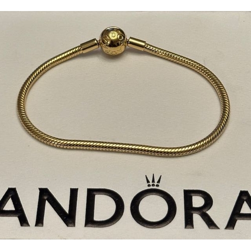 1047 - Pandora 14k Gold Plated Moments Snake Chain Bracelet