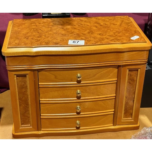 87 - Ornate Inlaid Jewellery Chest with Opening Doors & Drawers