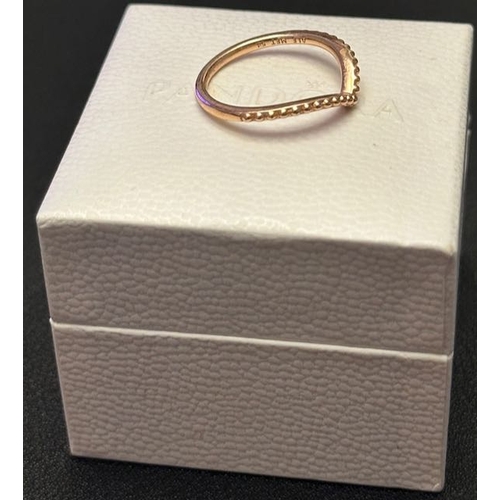 1070 - Pandora Rose Gold Plated Beaded Wishbone Eternity Ring