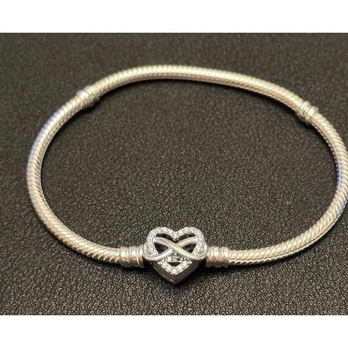 1078 - Pandora Moments Sparkling Infinity Heart Clasp Snake Chain Bracelet