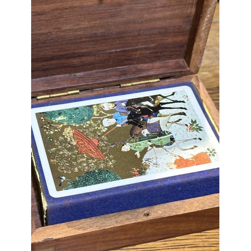 197 - Brass Bound Card Box + Pack of Vintage Playing Cards